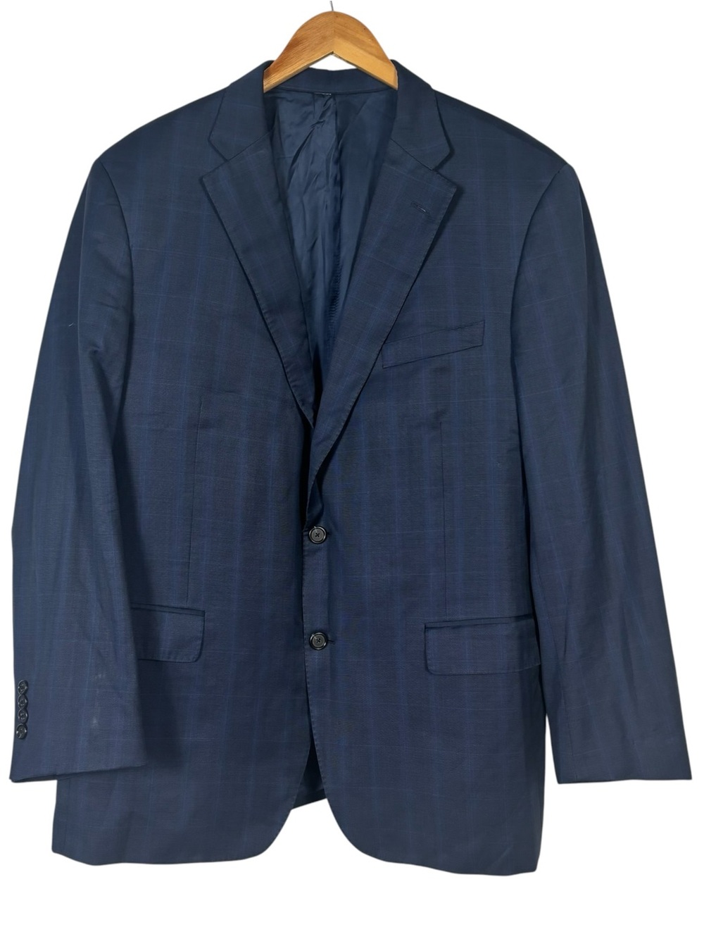 Samuelsohn Blue Plaid SB Gable Wool 2 Button Blazer Double Vented 46R